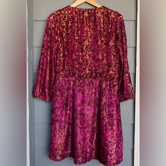 LOFT NEW Petite Size 10 Elegant Velvet Fuchsia Wrap Dress. Mini,Shimmer Floral. - Picture 5 of 12